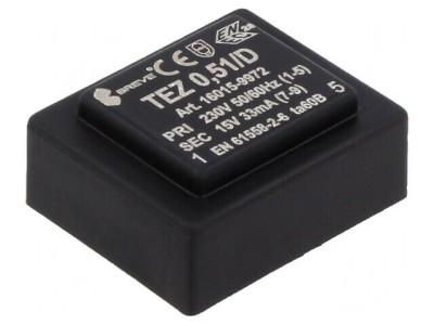 Transformator &amp;icirc;ncapsulat 0,5VA 230VAC 15V pentru PCB IP00 TEZ foto