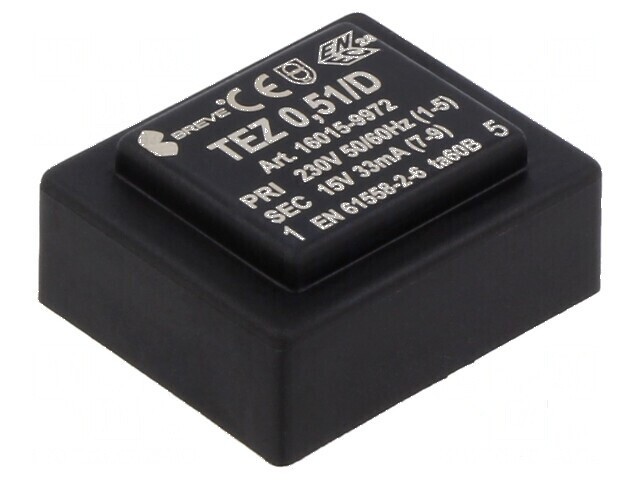 Transformator &icirc;ncapsulat 0,5VA 230VAC 15V pentru PCB IP00 TEZ