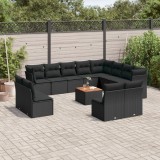 Cumpara ieftin Set mobilier de grădină cu perne, 13 piese, negru, poliratan