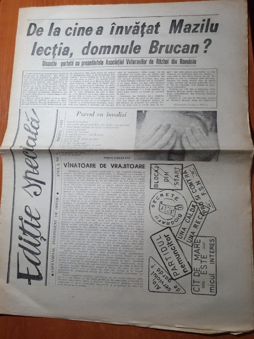 editie speciala anul 1,nr.1 din 1990-prima aparitie a ziarului
