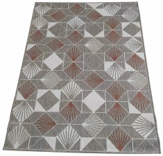 Covor Model Trio 29003-105, Marime 80 x 150 cm, Caramiziu, Crem, Ruginiu, Antialergic, Polipropilena, Living, Dormitor, Sufragerie, Birou foto