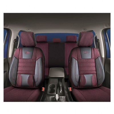 Set Huse Scaune Auto pentru Jeep Renegade - Panda Confort, Negru-Bordo, 11 piese foto