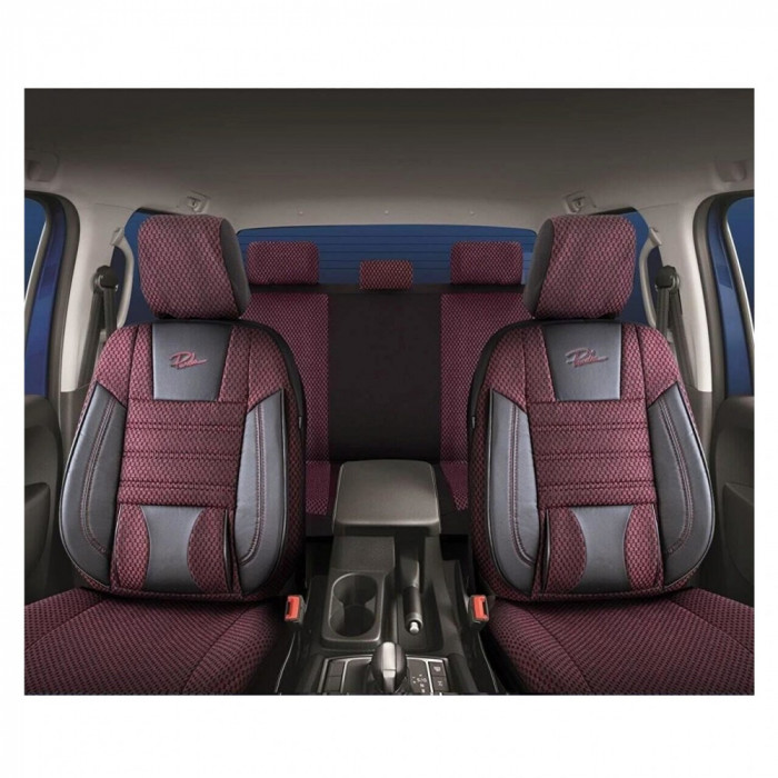 Set Huse Scaune Auto pentru Dacia Logan MCV - Panda Confort, Negru-Bordo, 11 piese