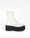 Botine Dama Platforma Piele Eco Albe, Marimea 38, Casual, Siret &amp; Fermoar, Talpa Groasa, Toamna-Iarna