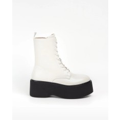 Botine cu platforma din piele eco, Alb - 40