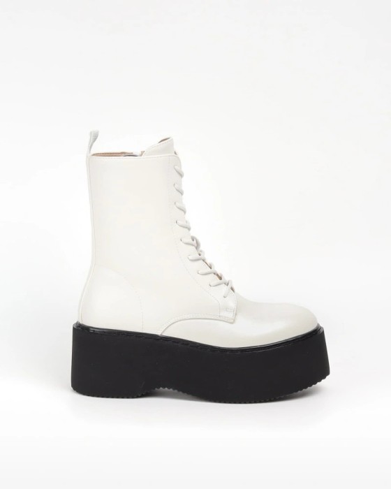 Botine cu platforma din piele eco, Alb - 38