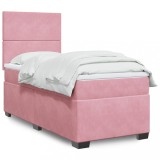Cumpara ieftin Pat box spring cu saltea, roz, 80x200 cm, catifea