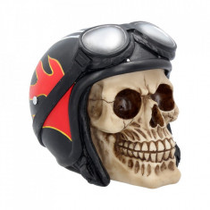 Statueta craniu cu casca motociclist Hell Fire 15 cm foto