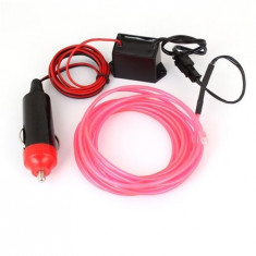 Fir neon auto electroluminiscent El Wire 2m cu lumina Roz cu droser si mufa bricheta HID foto