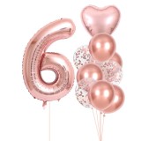 Set 10 Baloane Folie si Latex, Flippy, Tematica Aniversare, Baloane Latex 25cm, Figurina Inimioara 45 cm, Cifra 6 de 81 cm, Ambalaj Individual, Pai In