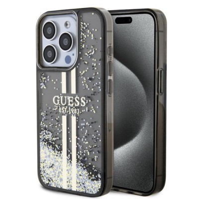 Husa pentru iPhone 15 Pro Max - Guess Liquid Glitter Gold Stripes (GUHCP15XLFCSEGK) - Black foto