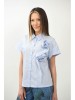 Camasa Dama Albastra Floare Relief Spezia, Maneca Scurta, Bumbac, Marime Unica (XS-M), Bust 110cm, Trendy Ing
