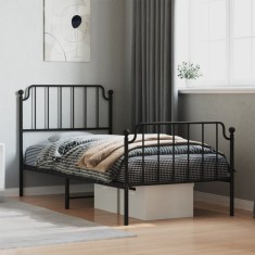 vidaXL Cadru pat metalic cu tăblii de cap/picioare&nbsp; negru, 90x200 cm