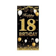 Banner pentru Petrecere, Cyrax, Model Happy Birthday, Tematica Majorat, Aniversare 18 Ani, 185x90 cm, Negru