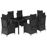 Set mobilier de gradina cu perne, 7 piese, negru, poliratan
