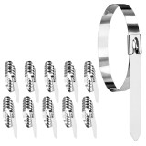 Cumpara ieftin Set 50 coliere metalice inox 250 mm, bride autoblocante din otel inoxidabil pentru prinderea cablurilor, tevilor, furtunurilor si conductelor, reziste