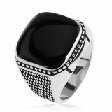 Inel argint 925, romburi mici, biluţe, pătrat negru, convex - Marime inel: 69
