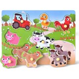 Joc educativ tip Puzzle din lemn cu maner Animale Domestice - MW-5