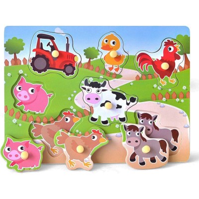 Joc educativ tip Puzzle din lemn cu maner Animale Domestice - MW-5 foto