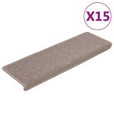 Cumpara ieftin Covorase pentru scari, 15 buc., 65x21x4 cm, maro deschis, cu margini dreptunghiulare
