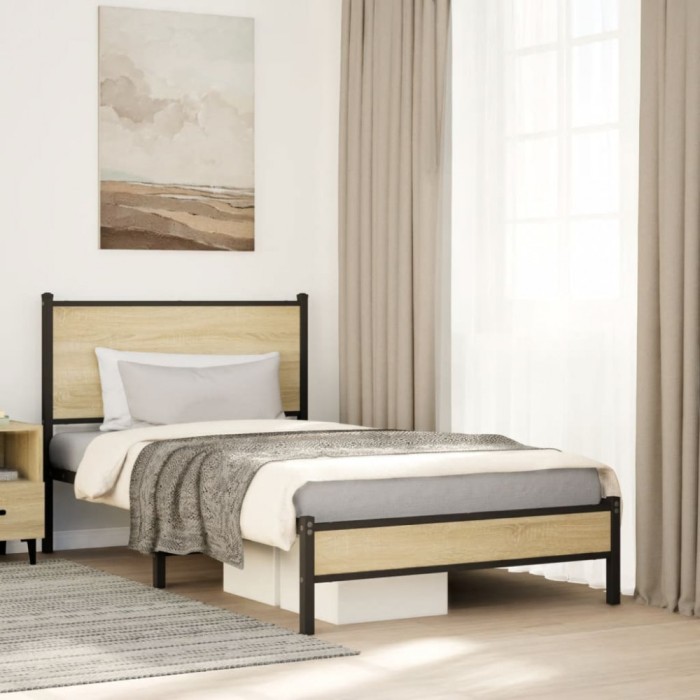 vidaXL Cadru pat metalic fără saltea, stejar sonoma, 107x203 cm 4007864