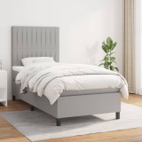 VidaXL Pat box spring cu saltea, gri deschis, 90x200 cm, textil
