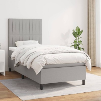 vidaXL Pat box spring cu saltea, gri deschis, 90x200 cm, textil 3141905 foto