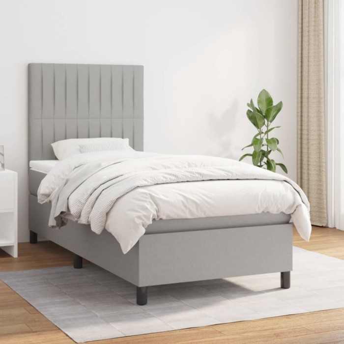 vidaXL Pat box spring cu saltea, gri deschis, 90x200 cm, textil 3141905