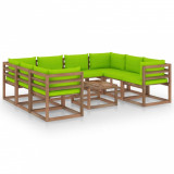 Set mobilier de grădină cu perne verde deschis, 9 piese