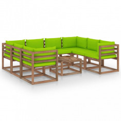 Set mobilier de grădină cu perne verde deschis, 9 piese