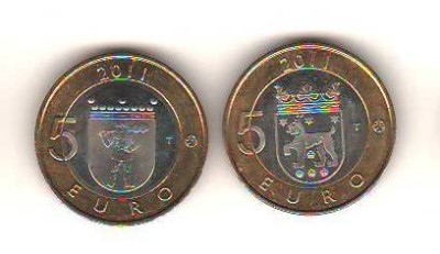 SV * FInlanda 2 x 5 EURO 2011 * Provincii: LAPLAND si TAVASTIA * bimetal UNC foto