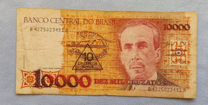 Brazilia - 10 Cruzados Novos 1000 overprinted 10 000 Cruzados ND (1989-1990)