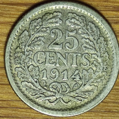 Olanda - moneda de colectie - 25 cents 1914 argint -Wilhelmina- impecabila !