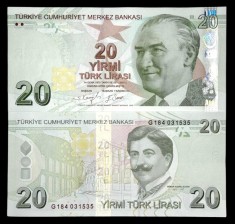 TURCIA 20 LIRE 2009 ( 2022 ) prefix G , UNC [1] P- 224 f , necirculata