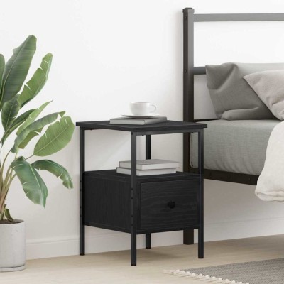 vidaXL Noptieră Stejar negru 34 x 36 x 50 cm Lemn compus și metal 862923 foto