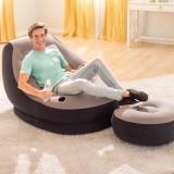 Fotoliu Gonflabil Intex Ultra Lounge Relax 68564NP cu Taburet, Gri/Negru, Vinil, Interior/Exterior, 76x99x130 cm