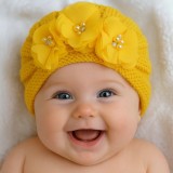 Caciulita tip turban cu floricele - Galben (Marime Disponibila: 0-6 luni)
