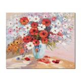 Tablou 3D cu maci si margarete pictat manual, Ikebana, 60x50cm ulei pe panza, Valentin Pop