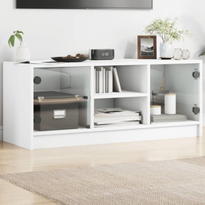 vidaXL Comodă TV cu uși din sticlă, alb, 102x37x42 cm 836371 foto