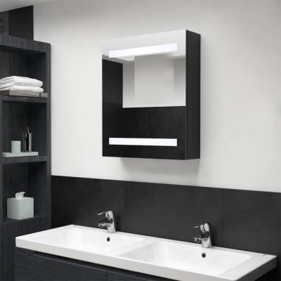 vidaXL Dulap de baie cu oglindă și LED, negru, 50x14x60 cm foto