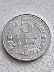 Moneda Romania 5 lei 1978 aUNC Picioarele Trepiedului Egale -Luciu de batere
