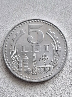 Moneda Romania 5 lei 1978 aUNC Picioarele Trepiedului Egale -Luciu de batere foto