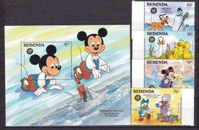 Redonda 1986 Disney Craciun serie + bloc MNH foto