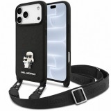 Husa pentru Apple iPhone 18 Pro / 17 Pro, Karl Lagerfeld, Saffiano Crossbody Metal Pin Karl &amp; Choupette, Neagra
