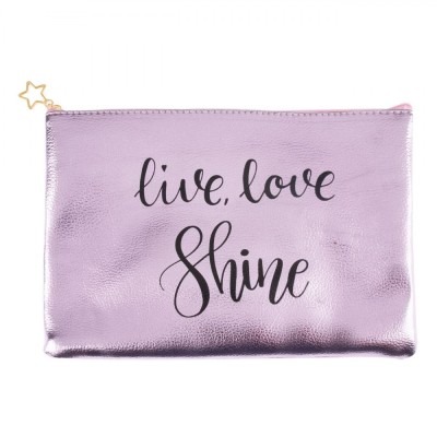 Portfard Damă, Model Live Love Shine, Metalizat, Roz, 22x16cm foto