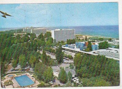 bnk cp Mamaia - Teatrul si hotelurile Serena , Doina ,Flora - circulata - mf foto