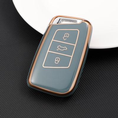 Husa Cheie Auto VW TPU+PC SmartKey VW PASSAT B8 ARTEON GRI Albastrui cu Contur Auriu foto