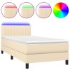 Pat cu arcuri, saltea si LED, crem, 80x200 cm, textil