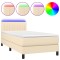 Pat cu arcuri, saltea si LED, crem, 80x200 cm, textil