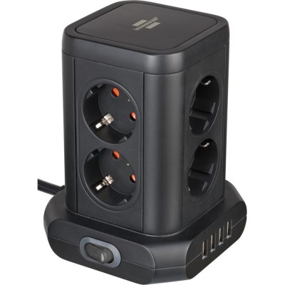 Prelungitor tip turn Brennenstuhl, 8 prize, 4 USB 4.80A, cablu 2m, pozitionare prize 45&amp;deg;, IP20 foto